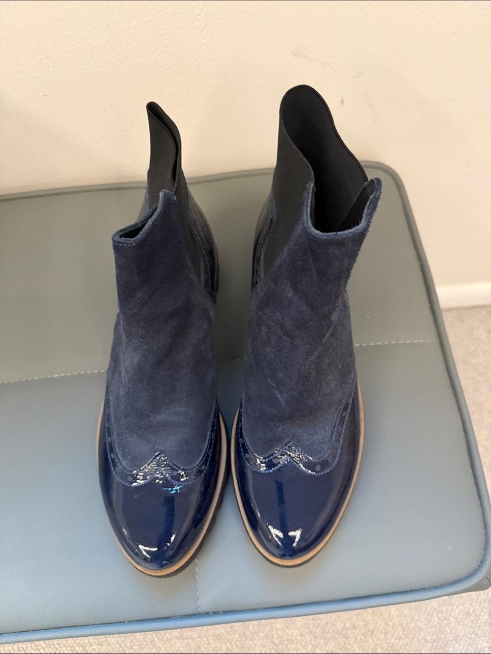 Women's Navy Suede & Patent Ankle Booties
